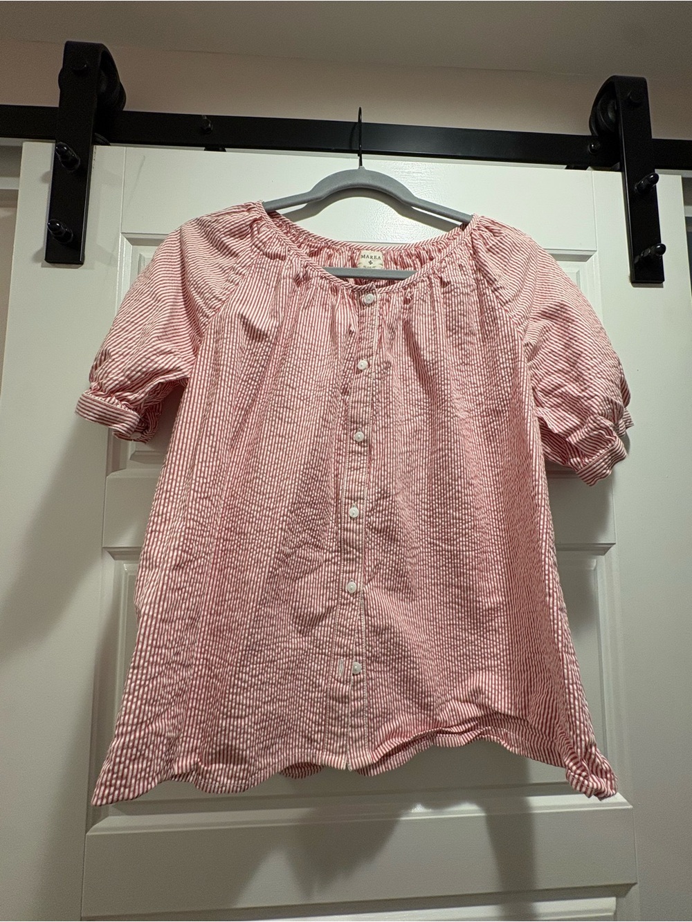 Seersucker Striped Button-Front Blouse